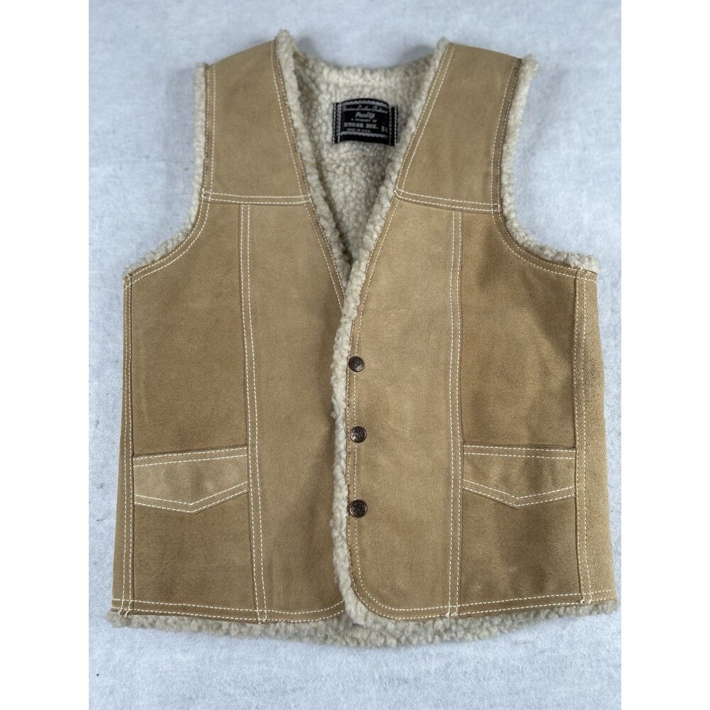 Vintage 1970s Pau Liz Vest Men's Size 36 Tan Genuine Suede Sherpa Lined